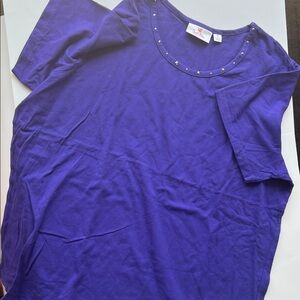 Quacker Factory Women's Purple Top with Studded Neckline- Size 1X